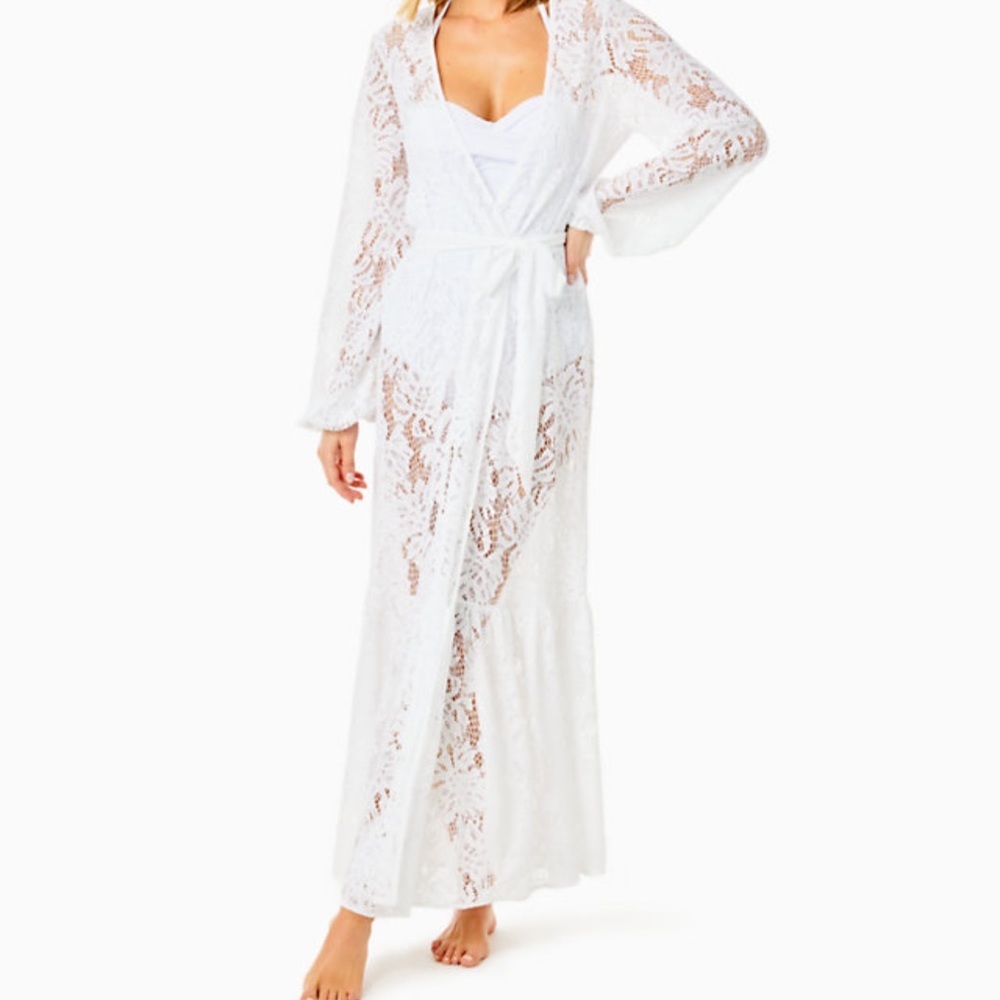 NWT Lilly Pulitzer Adela maxi coverup resort white paradise found lace size XL